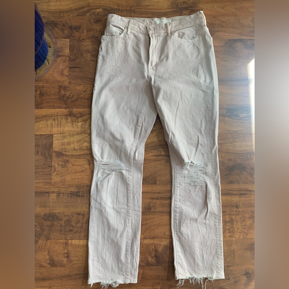 Pink distressed Mother jeans